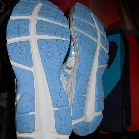 NEW 9.5M LADIES ASCIS GEL CONTEND 4 WHITE/BLUE BELL RUNNING SNEAKERS - Picture 8 of 11